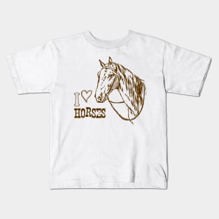 I Love Horses, Monochrome Horse Illustration with Text Kids T-Shirt